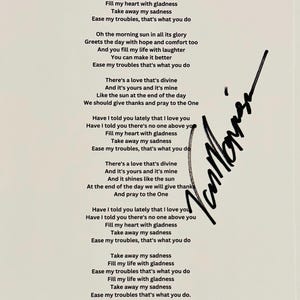Van Morrison Autographed Sheet With Lyrics COA Included
