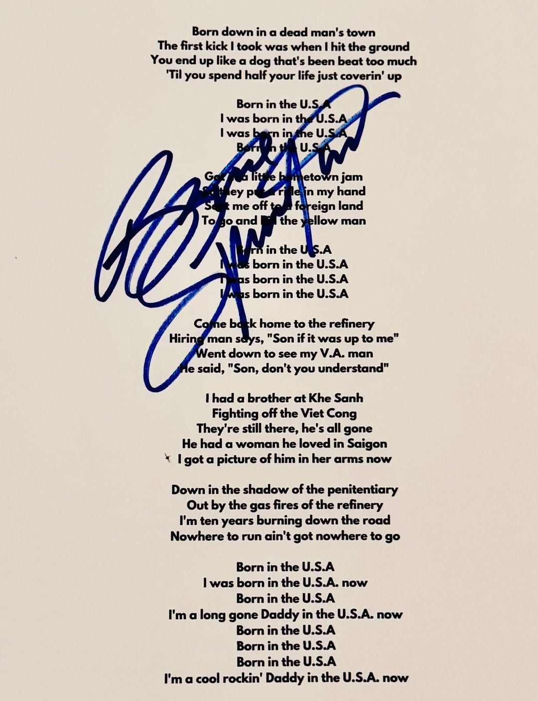 Bruce Springsteen Autographed Sheet With Lyrics COA Included - Etsy