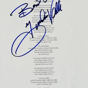 Frankie Valli signiertes Blatt mit Text, COA inklusive