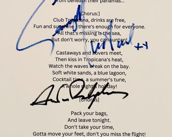 George Michael & Andrew Ridgeley Autographed Sheet With Lyrics COA Included