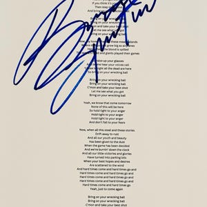 Bruce Springsteen Autographed Sheet With Lyrics COA Included