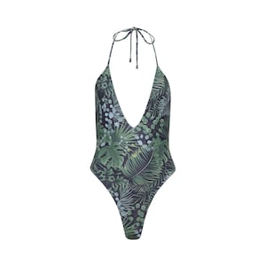 Green Deep V One Piece Cheeky Swimsuit