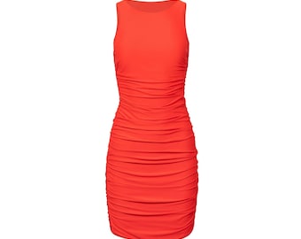 Rotes geraffte Mini Kleid