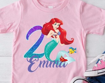 Maglietta di compleanno Ariel, Maglietta di compleanno Disney, Maglietta di compleanno La Sirenetta, Maglietta di compleanno per bambina della principessa Disney Ariel, Famiglia La Sirenetta