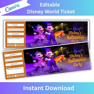 Überraschen Sie Mickey&#39;s Not So Scary Halloween Party Ticket, Disneyworld Trip Ticket, Surprise Editierbares Ticket, Freizeitpark-Karte, Disney-Karte