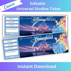 Überraschung Disneyworld Ticket, Disneyland Reiseticket, Überraschungsticket, Freizeitpark-Eintritt, druckbares Disney-Eintrittskarten, Geburtstagsgeschenk
