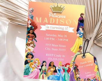 Disney Princess Birthday Invitation Template, Princess Instant Download Invitation, Custom Princess Party Invitation