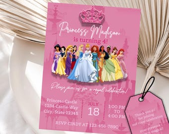 Disney Princess Birthday Invitation Template, Princess Instant Download Invitation, Custom Princess Party Invitation
