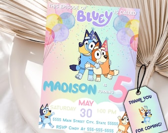 Instant Download Bluey Birthday Invitation, Bluey Girl Birthday Party Invite, Bluey Birthday Party invite, Bday Party Invite, Canva Editable