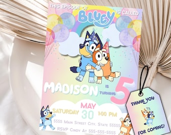Instant Download Bluey Birthday Invitation, Bluey Girl Birthday Party Invite, Bluey Birthday Party invite, Bday Party Invite, Canva Editable