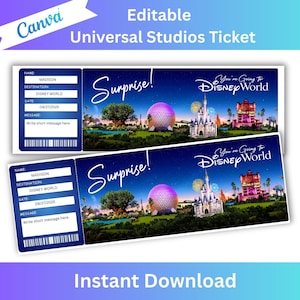 Überraschung Disneyworld Ticket, Disneyland Reiseticket, Überraschungsticket, Freizeitpark-Eintritt, druckbares Disney-Eintrittskarten, Geburtstagsgeschenk