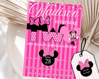 Editable Minnie Second Birthday Invitation, Minnie Mouse Party Editable Invite, Minnie 2nd Birthday Invitation, Minnie Digital Download