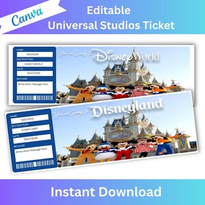 Überraschung Disneyworld Ticket, Disneyland Reiseticket, Überraschungsticket, Freizeitpark-Eintritt, druckbares Disney-Eintrittskarten, Geburtstagsgeschenk