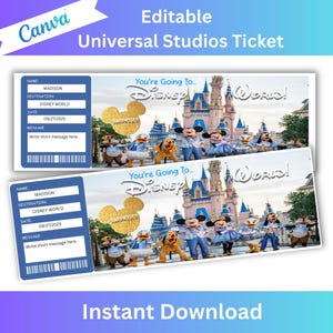 Überraschung Disneyworld Ticket, Disneyland Reiseticket, Überraschungsticket, Freizeitpark-Eintritt, druckbares Disney-Eintrittskarten, Geburtstagsgeschenk