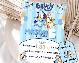 Plantilla de invitación de cumpleaños editable de Bluey, descarga instantánea, invitación digital de Bluey, invitación a fiesta de Bluey