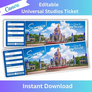 Überraschung Disneyworld Ticket, Disneyland Reiseticket, Überraschungsticket, Freizeitpark-Eintritt, druckbares Disney-Eintrittskarten, Geburtstagsgeschenk