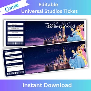 Überraschung Disneyworld Ticket, Disneyland Reiseticket, Überraschungsticket, Freizeitpark-Eintritt, druckbares Disney-Eintrittskarten, Geburtstagsgeschenk