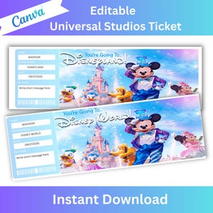 Überraschung Disneyworld Ticket, Disneyland Reiseticket, Überraschungsticket, Freizeitpark-Eintritt, druckbares Disney-Eintrittskarten, Geburtstagsgeschenk