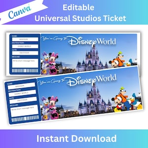 Überraschung Disneyworld Ticket, Disneyland Reiseticket, Überraschungsticket, Freizeitpark-Eintritt, druckbares Disney-Eintrittskarten, Geburtstagsgeschenk