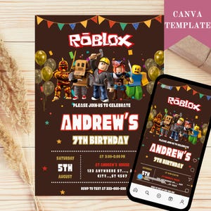 Roblox Birthday Invitation Template: Editable Game Party Invite (Digital Download, Canva Template)