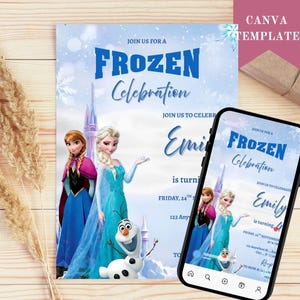 Bewerkbare Frozen-verjaardagsuitnodiging: Elsa Party, elke leeftijd (digitale download)