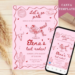 Pink Cowgirl Birthday Invitation: Disco Rodeo, Let&#39;s Go Girls (Digital Download, 5x7&quot; Printable Template)