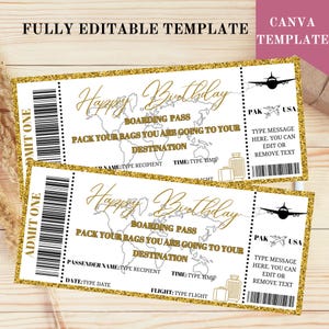 Birthday Boarding Pass Template, Surprise Trip Ticket, Surprise Vacation Ticket, Vacation Airplane Ticket, Birthday Airplane Ticket