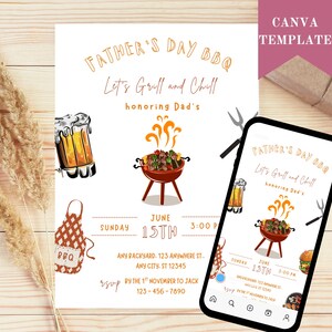 Happy Fathers Day Invite, Barbecue Invite, Fathers Day Bbq Brunch, Editable Invitation Template, Instant Download
