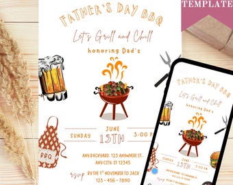 Editable Father's Day BBQ Invitation Template: Instant Download