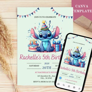 Stitch Birthday Invitation, Editable & Printable Template Cute Stitch Party Invite, Canva Template Instant Download, Self Editable Invite