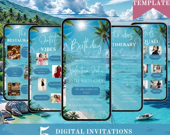 Digital Travel Itinerary Template: Birthday Weekend, Girls Trip (1284x2778 px Canva Editable)
