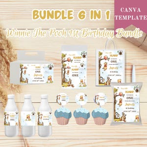 Classic Winnie the Pooh 1st Birthday Bundle: DIY Printable Party Decor
