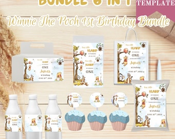 Classic Winnie the Pooh 1st Birthday Bundle: DIY Printable Party Decor
