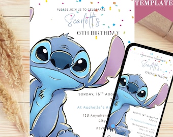 Stitch Birthday Invitation Template: Printable Kids Party Invite (Digital Download)