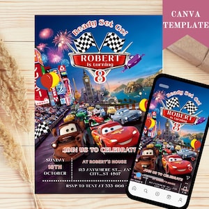 Lightning McQueen Birthday Invitation: Editable Kids Party Template