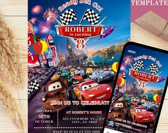 Lightning McQueen Birthday Invitation: Editable Kids Party Template