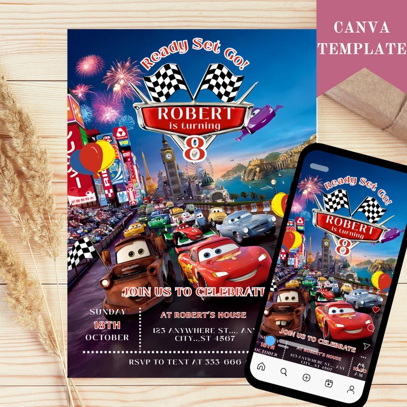 Invitation rayo mcqueen - Etsy México