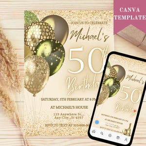 Digital 50th Birthday Invitation For Men, Editable 50th Invite Evite, Virtual Rustic Fifty Party Invite For Men, Birthday Invite For Men
