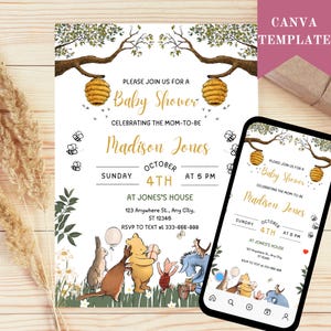 Invito per baby shower Winnie-the-Pooh, Baby shower classico Winnie-the-Pooh, Inviti Winnie-the-Pooh, Baby shower verticale Winnie-the-Pooh