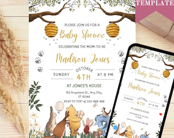 Classic Winnie-the-Pooh Baby Shower Invitation (Digital Download)