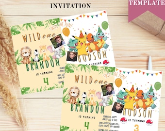 Invitación de cumpleaños para hermanos editable, invitación doble de cumpleaños, invitación doble para gemelos, invitación doble para niño y niña, editable con Canva.