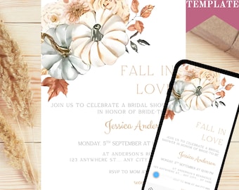 Fall in Love Bridal Shower Invitation: Pumpkin Theme, Editable Template