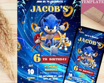 Sonic Editable Birthday Invitation, Hedgehog Party Invitation Template Printable, For Boy and Girl Invitation, Invite Instant Download