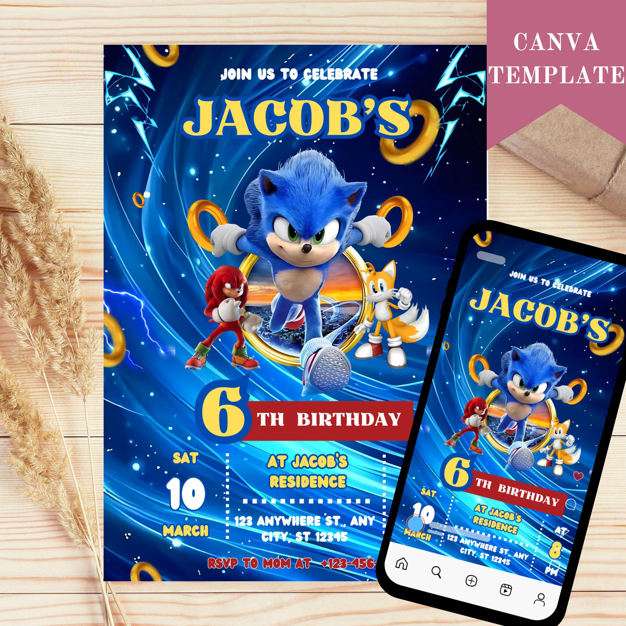 Sonic Editable Birthday Invitation, Hedgehog Party Invitation Template Printable, For Boy and Girl Invitation, Invite Instant Download
