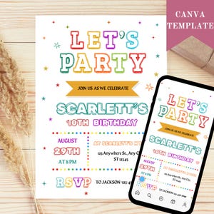 Simple Colorful Birthday Invite, Bright and cheerful Party, Invitations, Editable Template, Printable Invitation, Instant Download