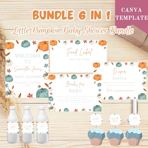 Little Pumpkin Baby Shower Bundle, Fall Pumpkin Baby Shower Invitation, Autumn Baby Shower Invite Set, Pumpkin Baby Shower Template