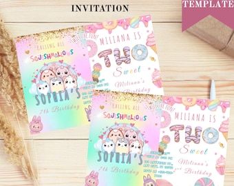 Invitación de cumpleaños editable para hermanos: Fiesta de gemelos o doble (Plantilla de Canva)