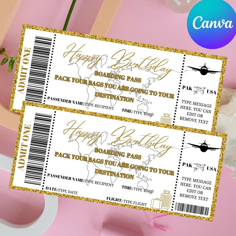 Surprise Trip Boarding Pass Template: Editable Birthday Vacation Ticket ...