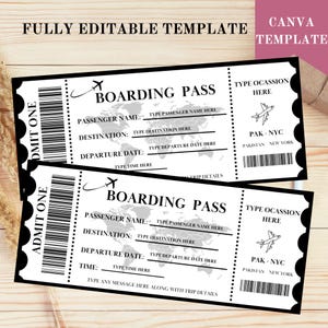 Editable Boarding Pass Template, Printable Personalized Airline Ticket, Birthday Surprise Ticket, Canva Template, Instant Download
