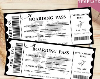 Modèle de carte d'embarquement personnalisée : billet d'anniversaire surprise (toile, téléchargement immédiat, imprimable 7 x 3 po.)